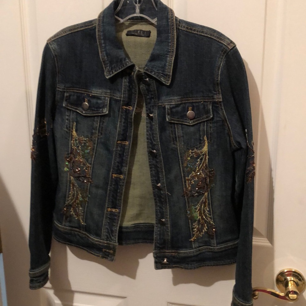 Beaded embroidered embellished denim jean jacket S